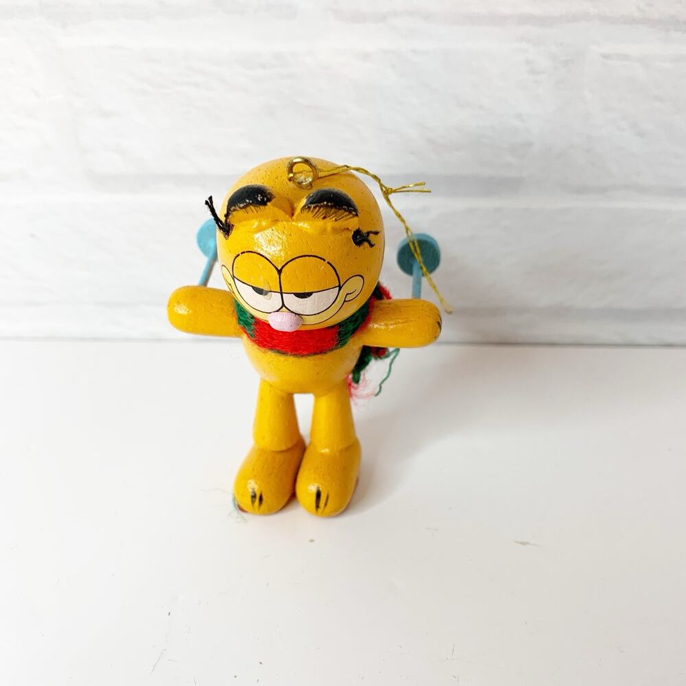 Vintage Garfield Ornament Wood Skiing Dakin 1981 Wooden Christmas